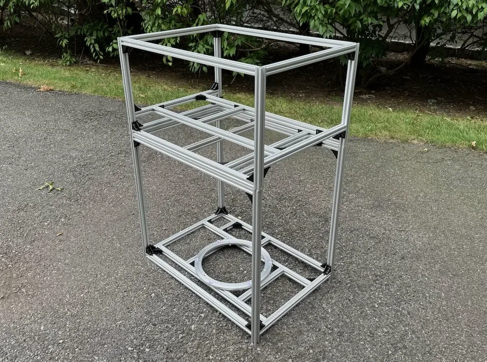 Tennis-ball machine frame during assembly